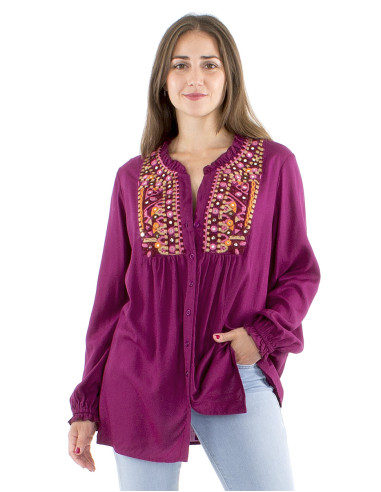 Tunique viscose Twill brodée miroirs buste