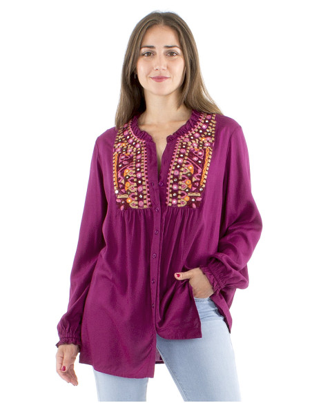 Tunique viscose Twill brodée miroirs buste
