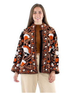 Veste coton velours ras broderie Suzani avec poches