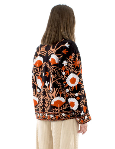Veste coton velours ras broderie Suzani avec...