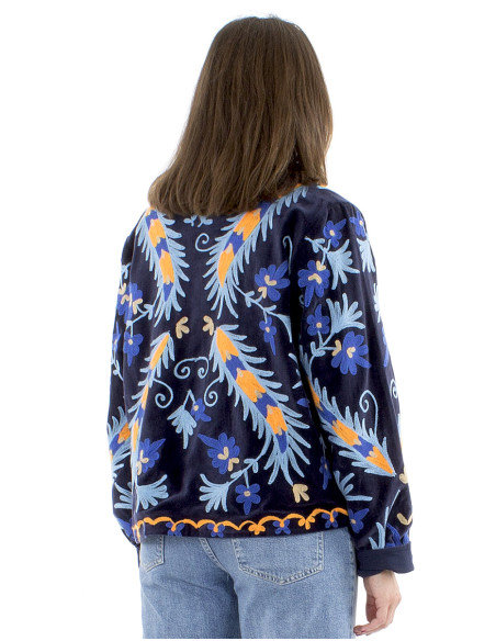 Veste coton velours ras broderie Suzani