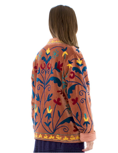 Veste coton velours ras brodé Suzani matelassée...