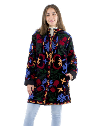 Veste coton velours ras broderie Suzani