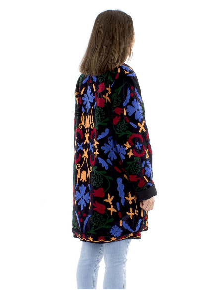 Veste coton velours ras broderie Suzani