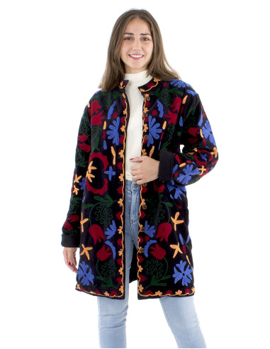 Veste coton velours ras broderie Suzani