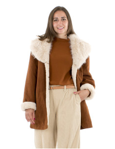 Manteau velours polyester fausse fourrure