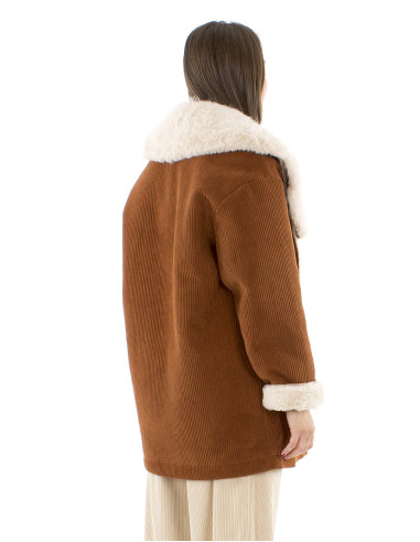 Manteau velours polyester fausse fourrure