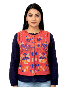 Gilet coton sans manches brodé