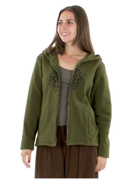 Veste maille polyester polaire capuche brodée Mandala
