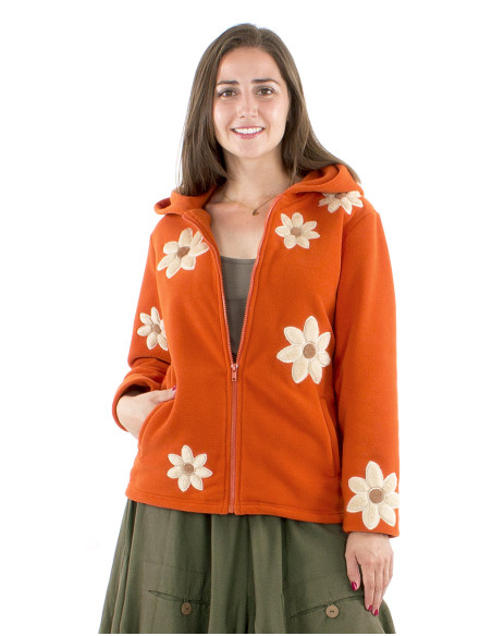 Veste maille polyester polaire fleurs appliquées