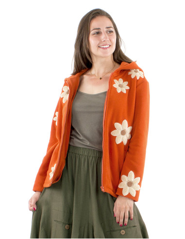 Veste maille polyester polaire fleurs appliquées