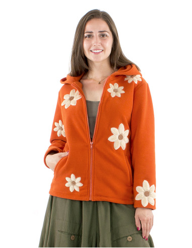 Veste maille polyester polaire fleurs appliquées