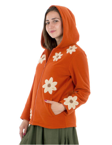 Veste maille polyester polaire fleurs appliquées