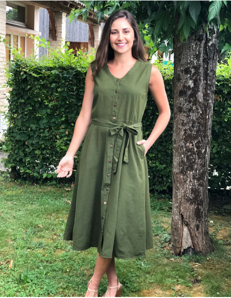 Robe coton uni boutonnée SW avec ceinture