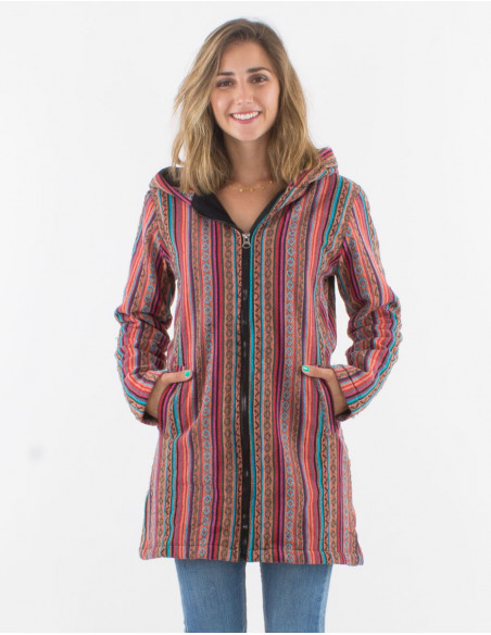 Manteau coton doublure polaire polyester zip et capuche