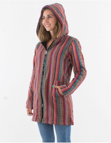 Manteau coton doublure polaire polyester zip et capuche