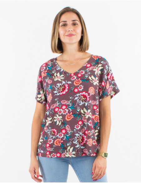 Blusa viscosa mangas cortas estampado bohemia