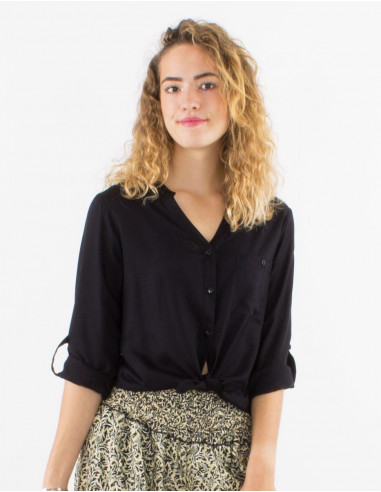 Chemisier viscose uni boutonne manches longues