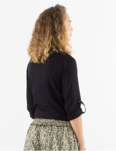Chemisier viscose uni boutonne manches longues