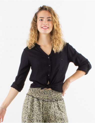 Chemisier viscose uni boutonne manches longues