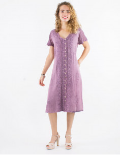 Robe viscose brodée manches courtes