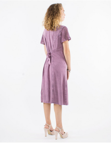 Robe viscose brodée manches courtes
