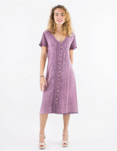 Robe viscose brodée manches courtes