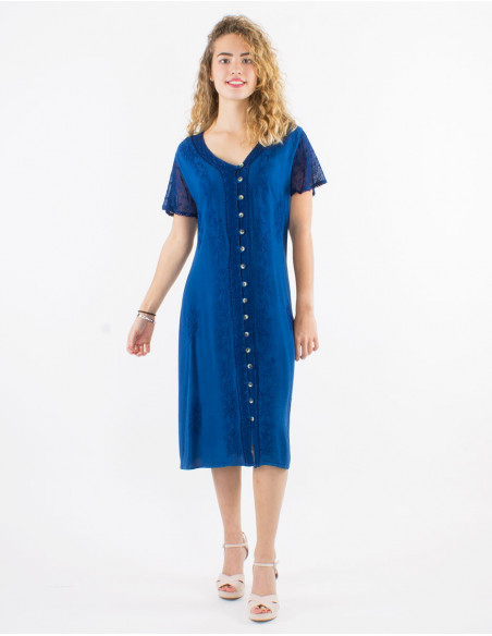 Robe viscose brodée manches courtes