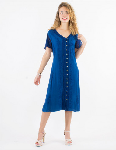 Robe viscose brodée manches courtes