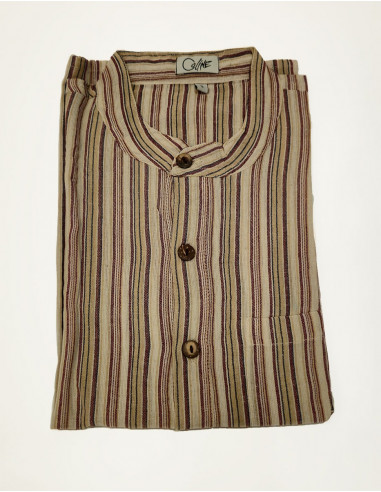 Chemise kurta homme coton rayée boutons ronds...