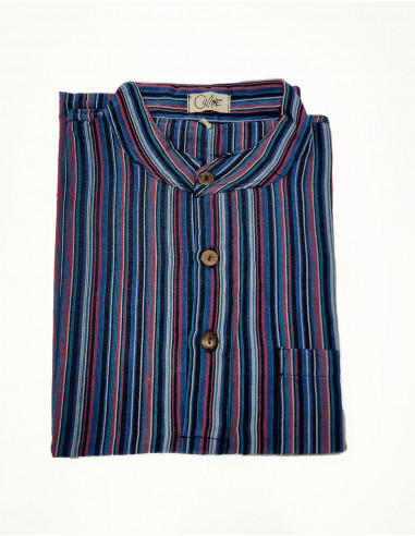 Chemise kurta homme coton rayée boutons ronds...