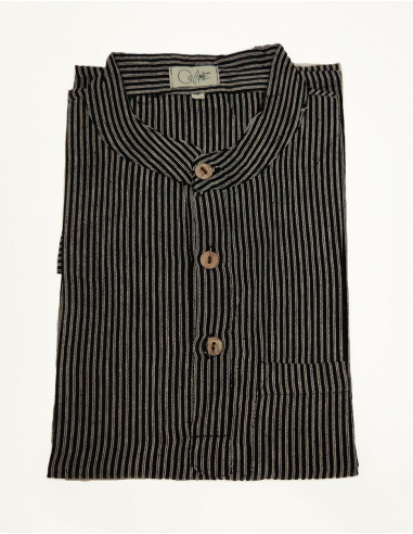Chemise kurta homme coton rayée boutons ronds...