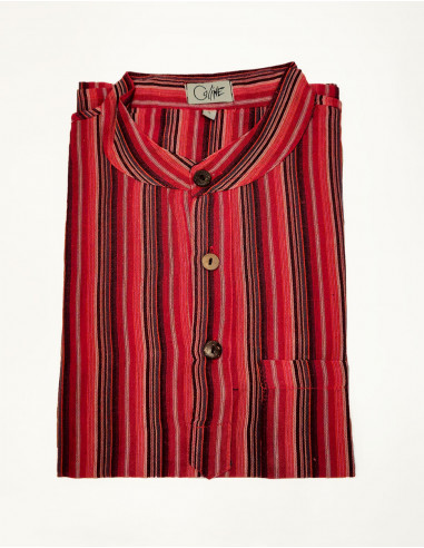 Chemise kurta homme coton rayée boutons ronds...